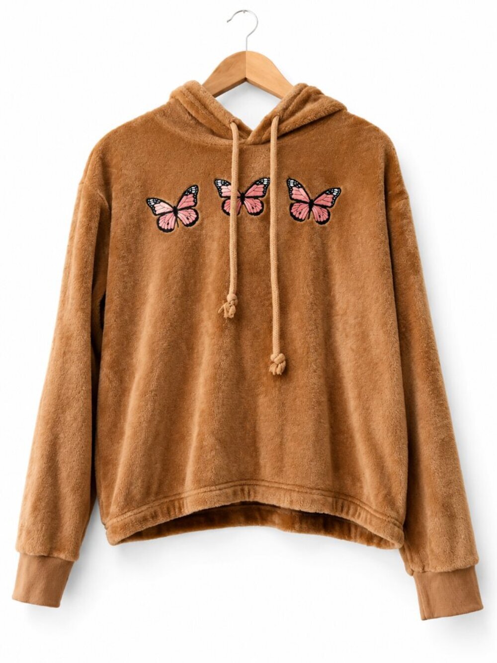 Mighty Fine Brown Plush Butterfly Hoodie Medium